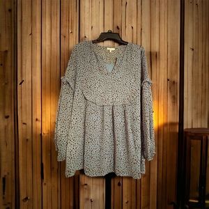 Jodifil, large, blue with brown print. Sheer lined. EUC.